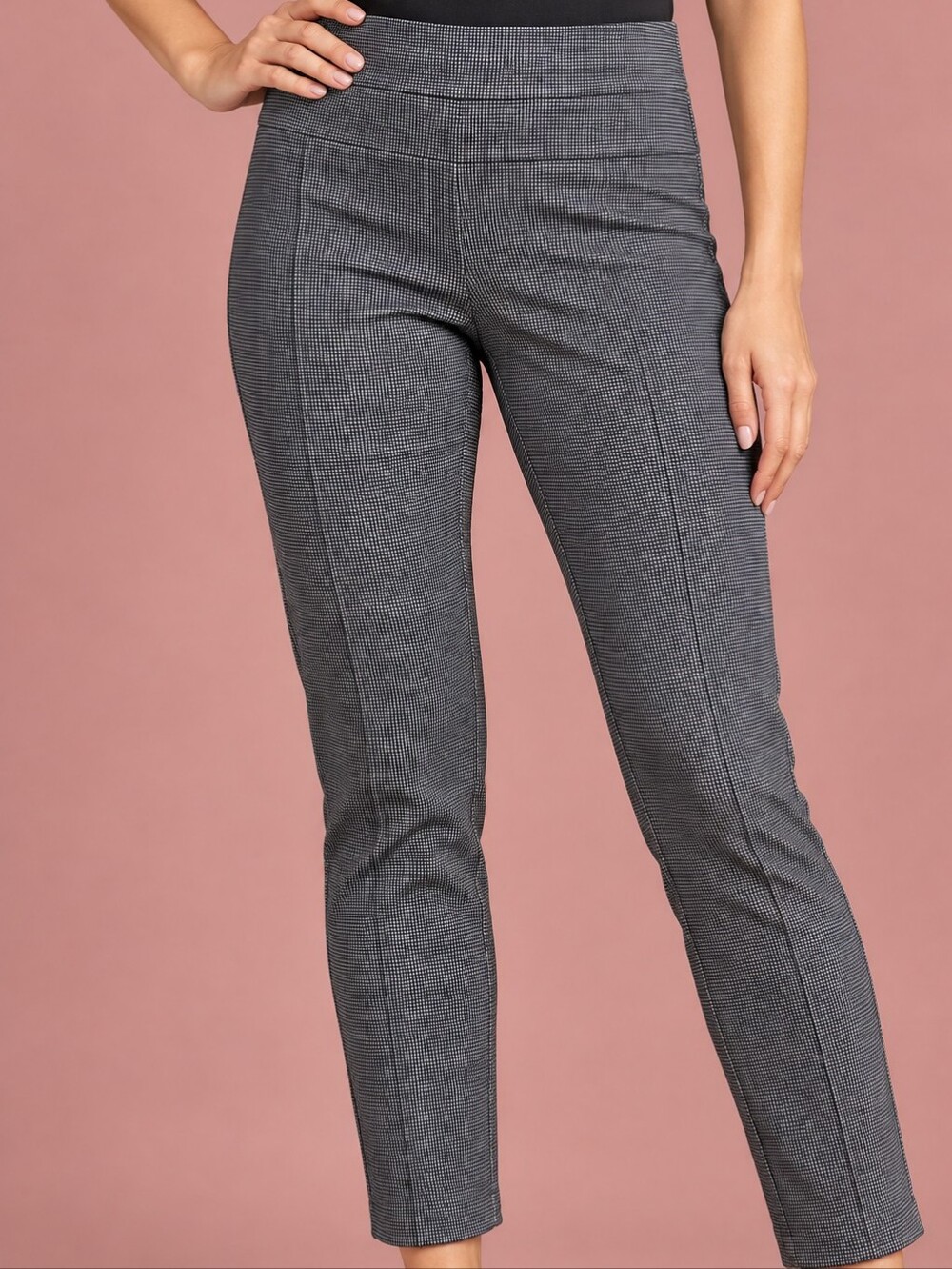 Lord and Taylor Size 12 Petite Kelly Pull On Pants in Charcoal Micro-Check